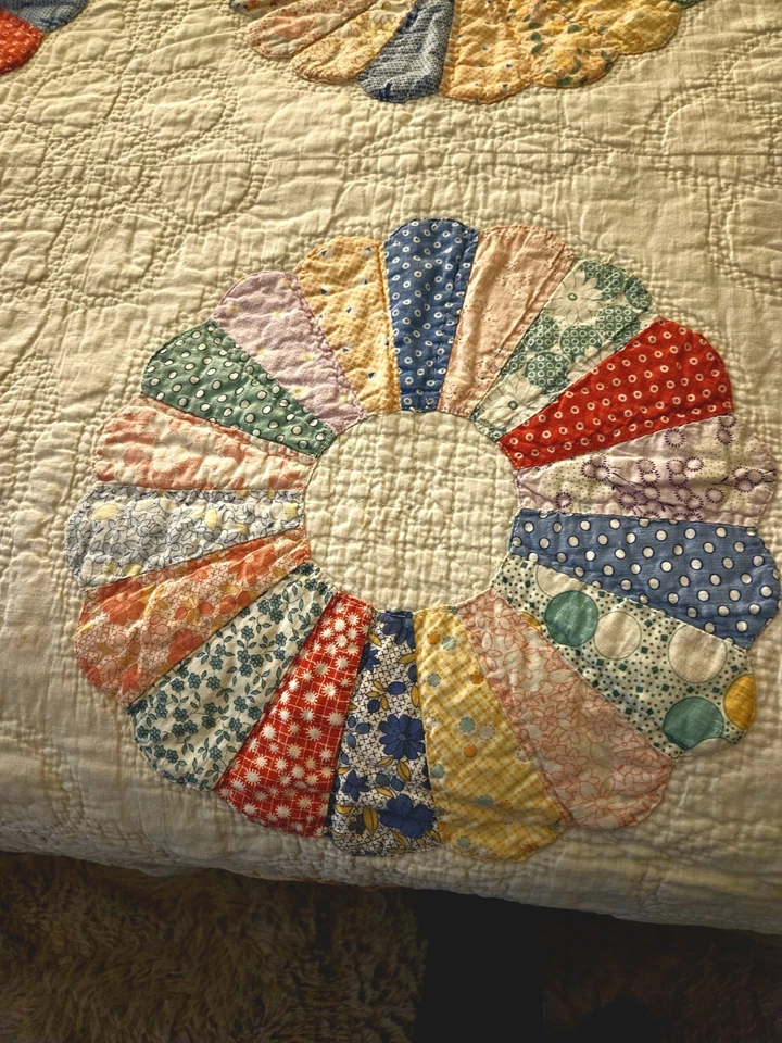 Винтажный Дрезден пластина лоскутное одеяло ручной вышивки муки подачи мешок королева 80» × 82» - Изображение 2 из 4