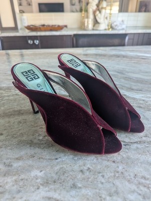 Givenchy Burgundy Velvet Peep-Toe Slingback Heels Size 38