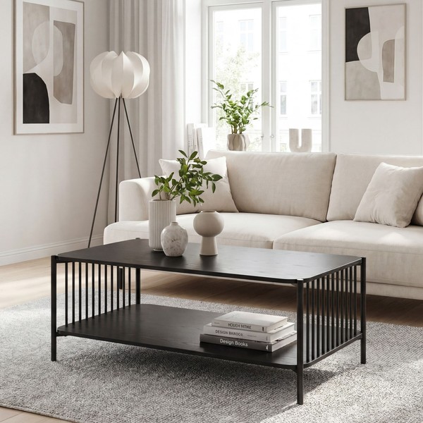 Couchtisch 110Cm Eiche Optik Schwarz Sofatisch Wohnzimmertisch Beistelltisch-image
