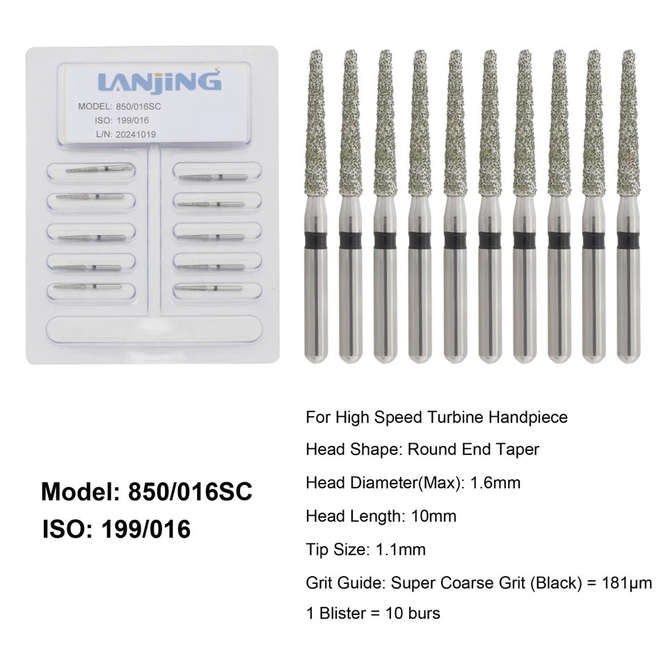 Dental Diamond Burs Round End Taper Diamond Bur Coarse Fine FG High Speed 856 - Image 3 of 4