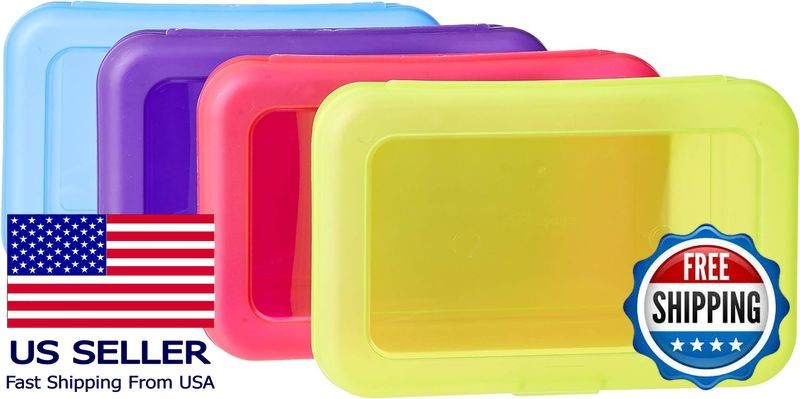4-Pack Large Pencil Cases - Durable Plastic School Supply Organizer -