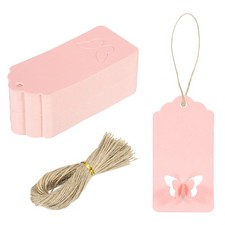 100 Pcs 3.5" x 1.6" Wave Shape Light Pink Kraft Paper Gift Tags with String