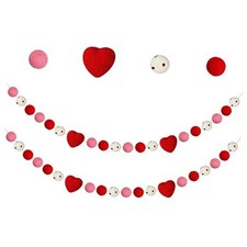 2 Pcs Valentine's Day Felt Ball Garland with Red Heart - Valentines