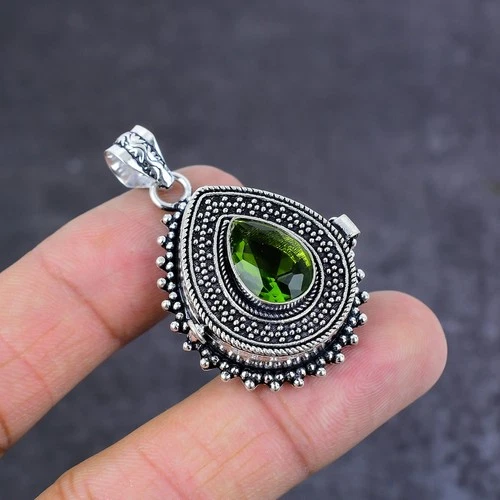 Chrome Diopside Gemstone Handmade 925 Sterling Silver Poison Pendant 1.77" N235