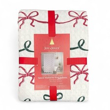 Joy  Jolly Farmhouse Christmas Bows Waffle Weave Fabric Shower Curtain 72x72  