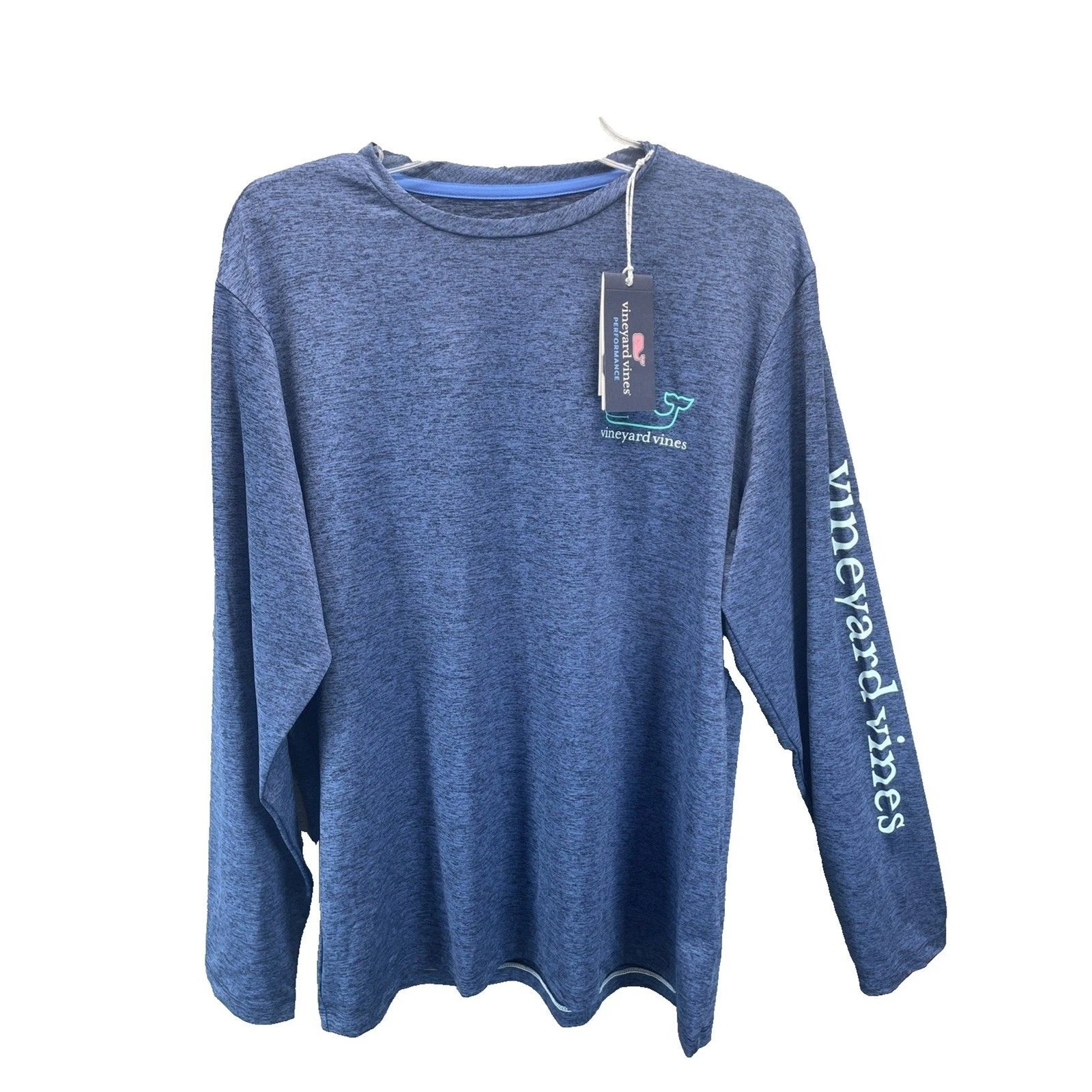 NEW Vineyard Vines Men Sz M Long Sleeve Harbor Performance Graphic Tee Navy Hthr