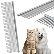 Professional 7.5 In Dual Tooth Pet Grooming Comb for Long-Haired Cats and Dog...