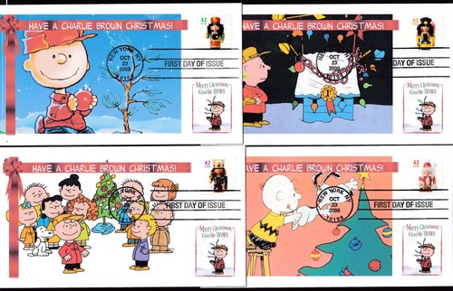 2008 Christmas Nutcrackers SC 4360-4363 UNK Charlie Brown cachets holiday (SB