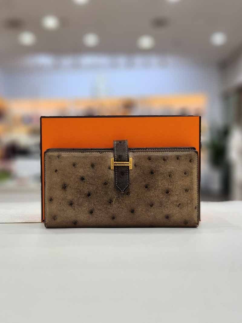 Hermes Bean Ostrich Long Wallet with Stamp 129044012 | eBay