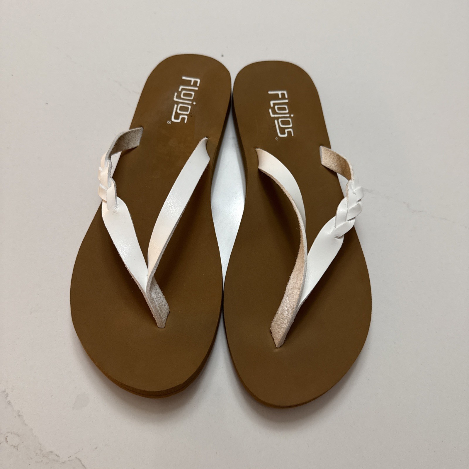 APL Flojos sandalo infradito donna Serenity tanga marrone bianco cinturino intrecciato taglia 6