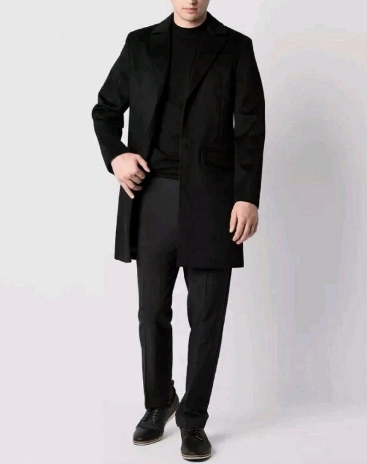 J. Ferrar Mens Water Resistant Midweight Topcoat Coat Black Size Large