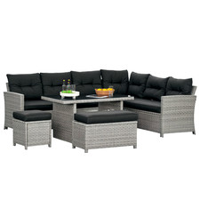 Outsunny 5 PCs Rattan Garden Furniture Set with Stools, Table, Cushion, Grey