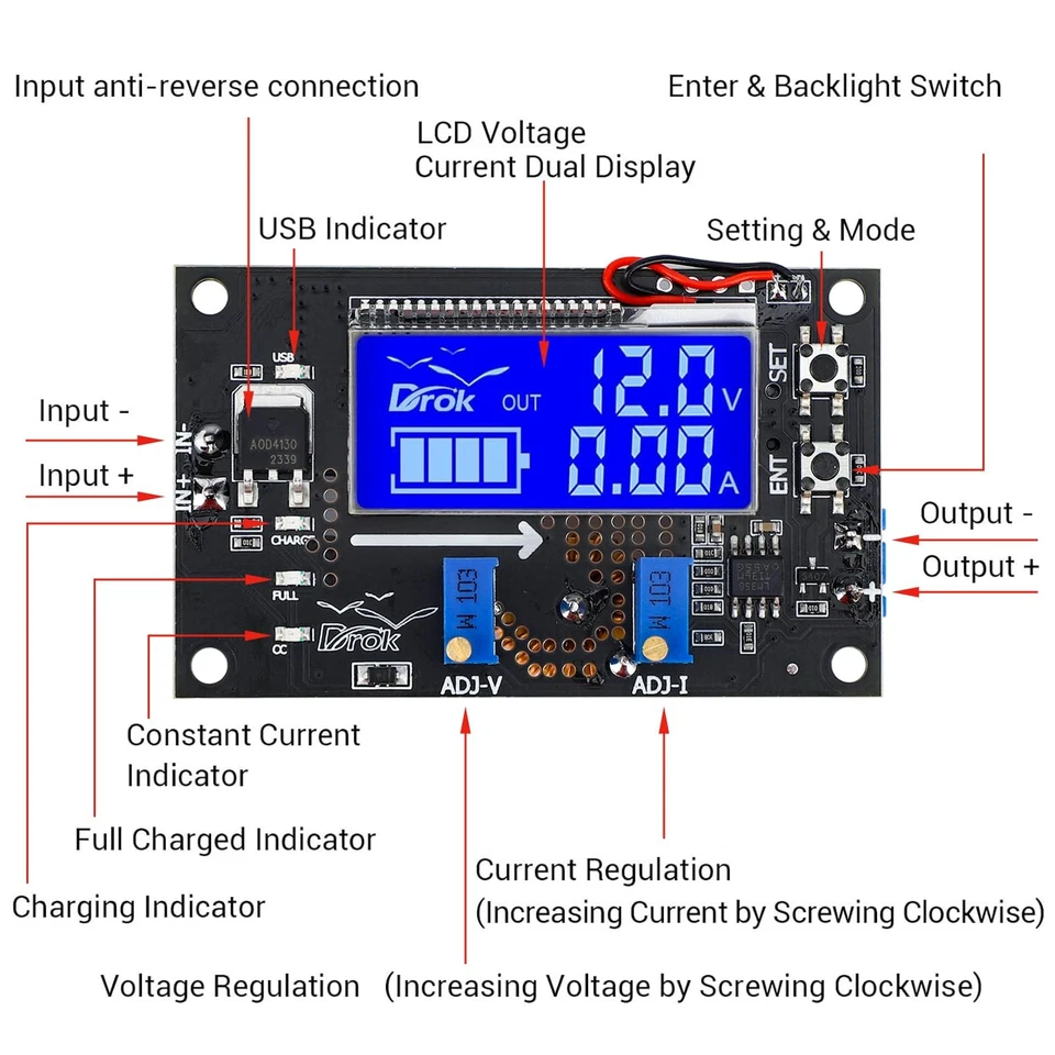 DC Buck Converter 12V to 1.5-32V 5A, LCD, USB, Protective Case - Image 2 of 4