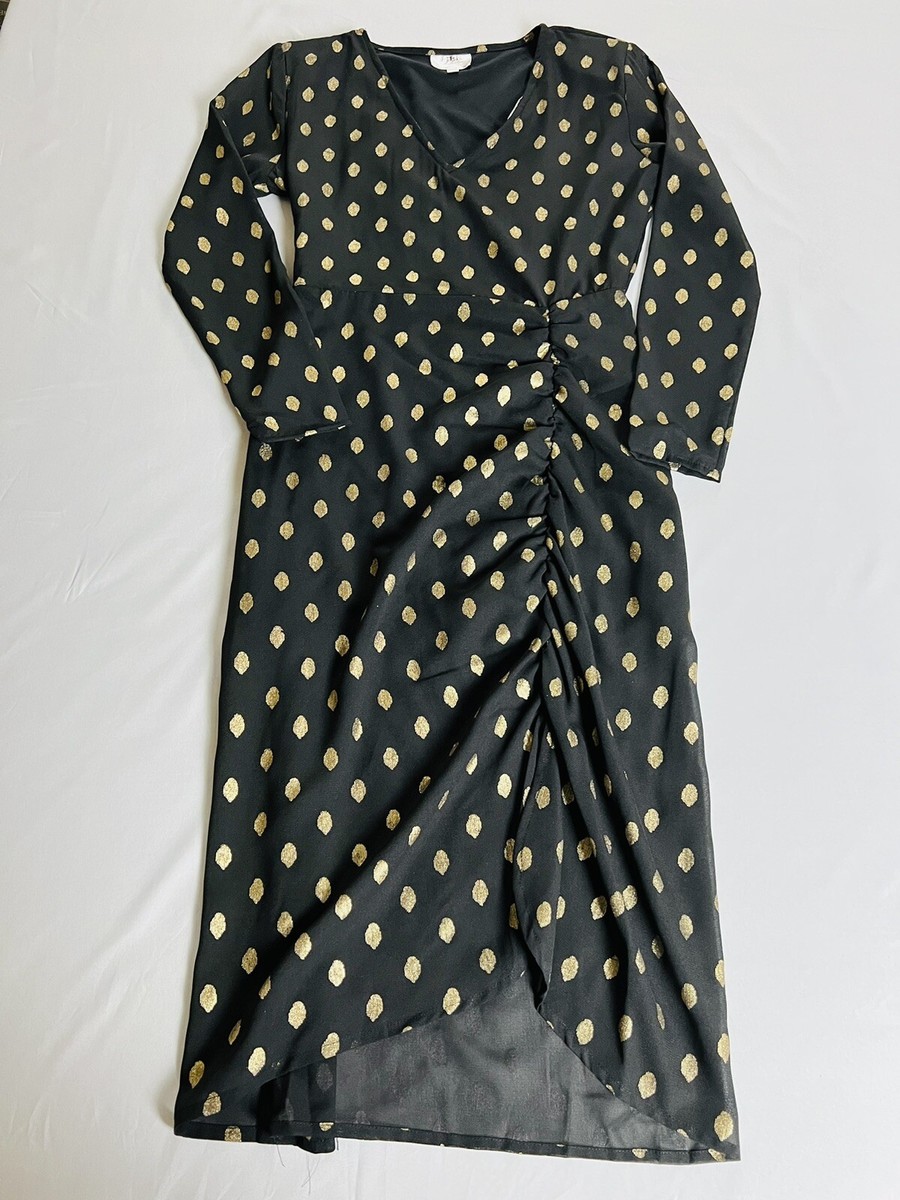 Her Destiny Women's Dress Black Metallic Gold Dots Dress Sz Small | eBay