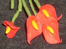 Calla Lily Red 4 Flower 3 1:12 Miniature Flowers Garden Lilies Floral 3545