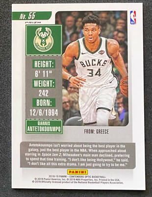 2018-19 Panini Contenders Optic Giannis Antetokounmpo Silver Prizm