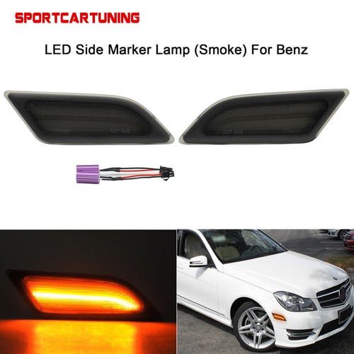 iJDMTOY Smoked Lens Amber Full LED Front Side Marker Light Kit Compatible with 2008-11 Mercedes W204 C250 C300 C350 & 2008-2013 C63 AMG, Powered by SMD LED, Replace OEM Sidemarker Lamps, Side