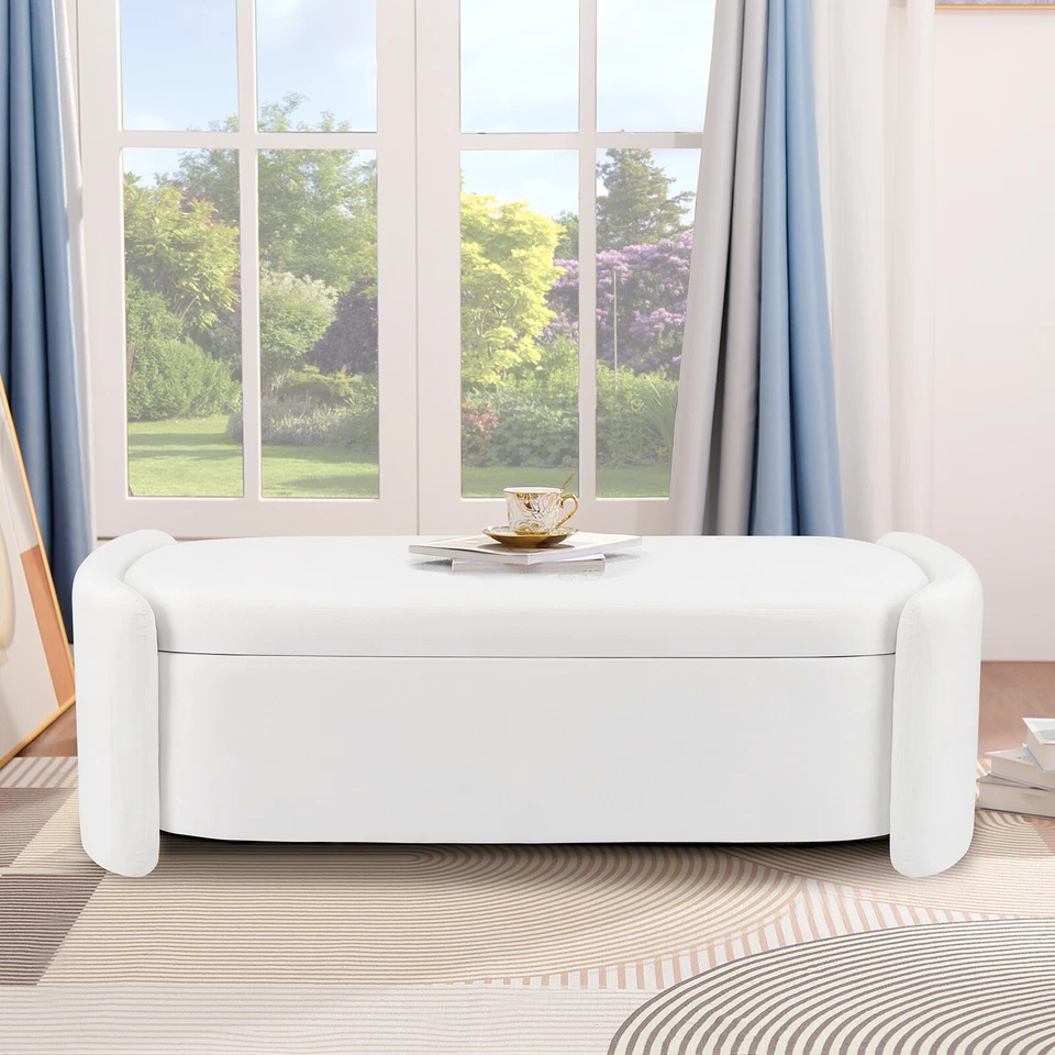 Banco otomano de terciopelo de almacenamiento tapizado de tela banco de almacenamiento taburete de extremo de cama Foto 3 de 4