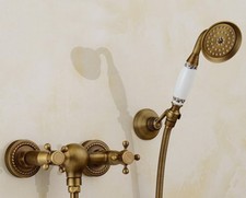 Antique Brass Wall Mounted Bathroom Faucet Hand Held Shower Mixer Tap Kxd01