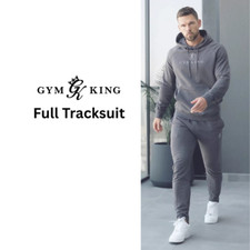 Gym King Men Pro Logo Full Tracksuit Designer Hoodie Sweatshirt Joggers Grey XXL