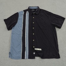 Nat Nast Shirt Men XL Silk Black Blue American Fit Bowling Stripe Rockabilly 80s