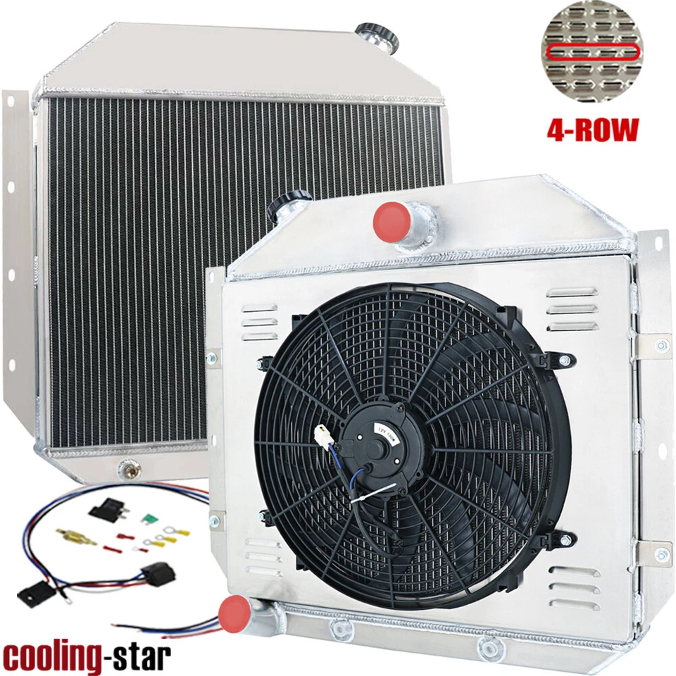 FOR 51-57 INTERNATIONAL HARVESTER L/R/S SERIES TRUCK 4ROW RADIATOR w/FAN SHROUD Foto 2 de 4