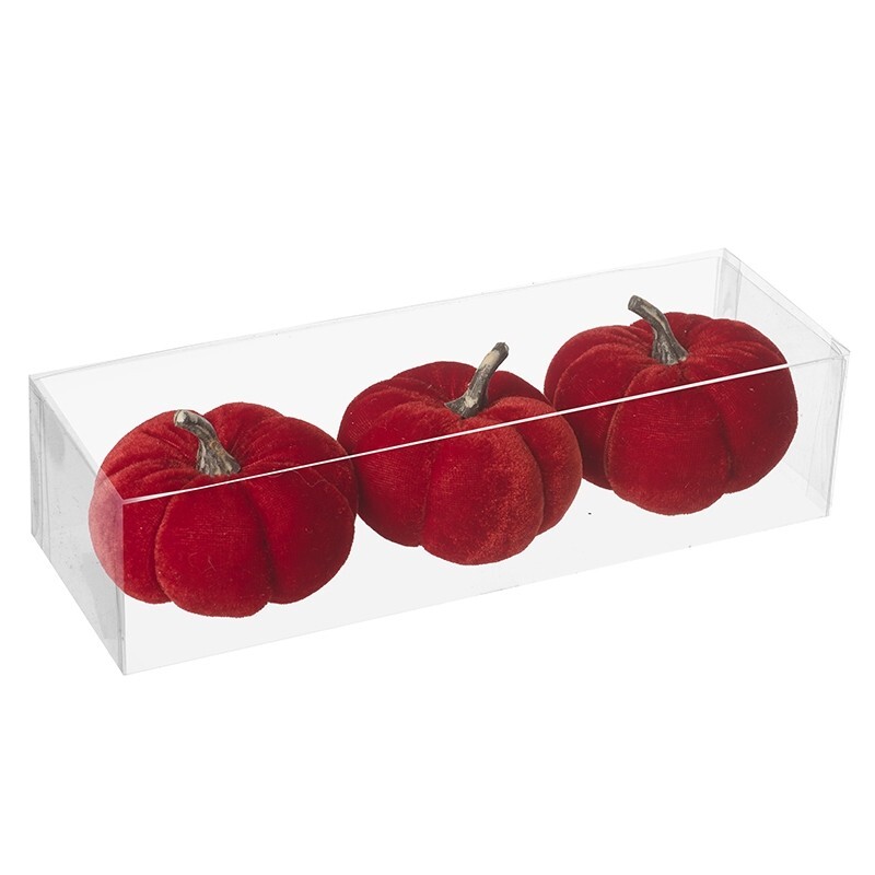 Halloween Decorations Heaven Sends Set of Three Novelty Deep Red Velvet Pumpkins
