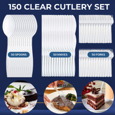 150 Disposable Plastic Cutlery Spoons Forks Knives Heavy Duty Cutlery - Reusable