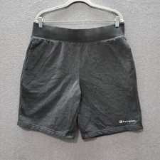 Champion Men Activewear Shorts Large Gray Sweat Logo Spellout Elastic Waist