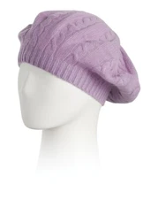 NWT PORTOLANO 100% Cashmere Lavender Cable Knit Beret Hat One Size