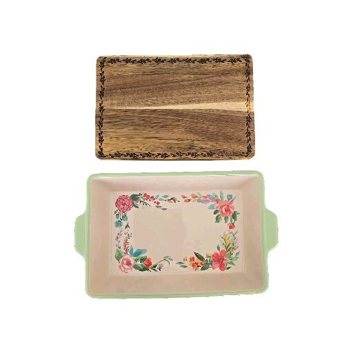Pioneer Woman ~ PAINTED MEADOW ~ Rectangular Stoneware Baker w/Cutting Board Lid