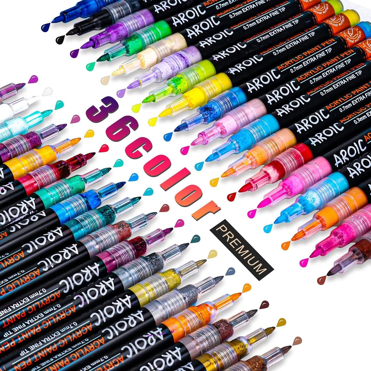 Acrylic Paint Pens for Canvas Paint Markers - 36 Colors Fine Point Paint  Pens, Acrylic Paint Markers for Rocks, Wood, Plastic, Glass, Metal,  Ceramic