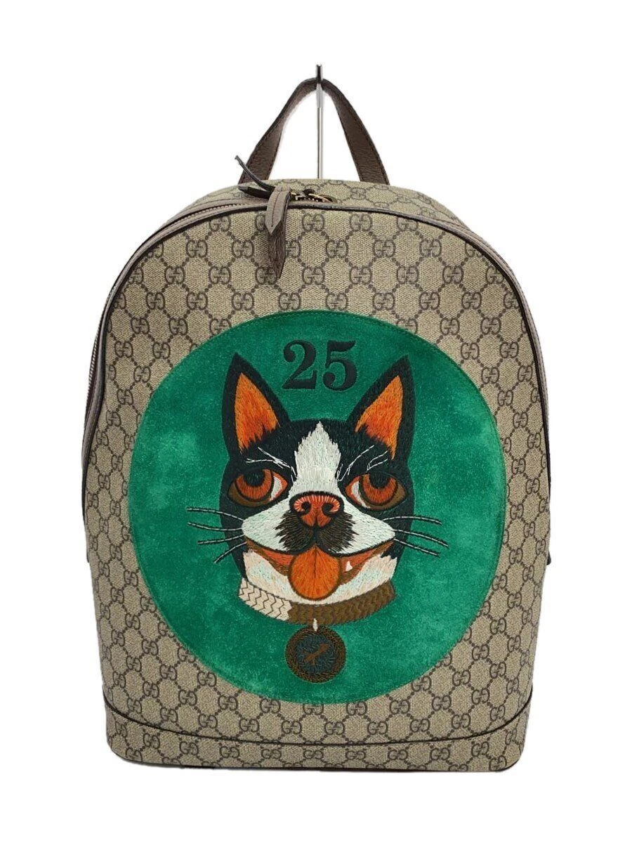 Sac à dos GUCCI GG Supreme daypack Bosco patch PVC beige 505372 avec saleté sur
