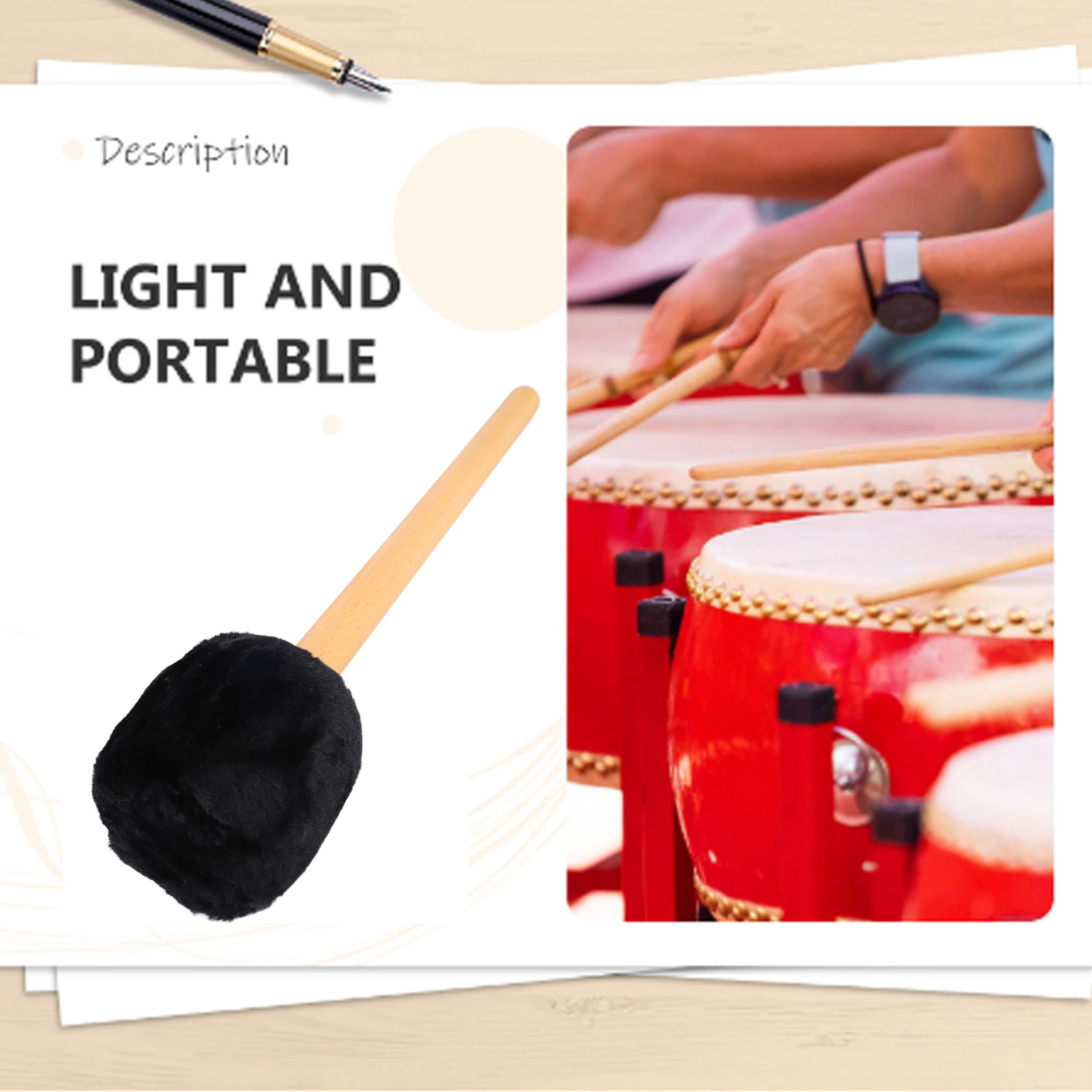 Drum Mallet Soft Felt Head Drumstick With Long Handle For Xylophone