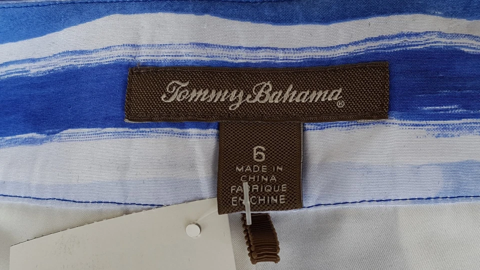 NUEVO CON ETIQUETAS TOMMY BAHAMA 100% Seda Azul Blanco Acuarela Rayas Pantalones Cortos Para Mujer 6 Foto 3 de 3