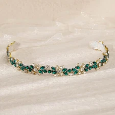 Retro Emerald Rhinestone Bride Sashes Wedding Dress Waist Decoration Thin Belt