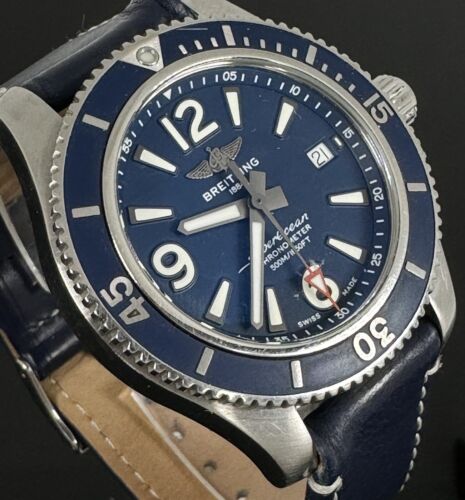 Stunning BREITLING SUPEROCEAN 44mm Automatic Blue Dial Men's Watch A17366 Mint - Picture 1 of 24