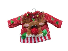 1 Ugly Sweater Christmas Ornament w/hanger, Reindeer & Lights 6" Tall,  NWT