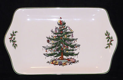 SPODE CHINA ''CHRISTMAS TREE'' PATTERN 12'' SMALL RECTANGULAR SANDWICH TRAY NEW