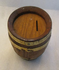 VINTAGE FIRST NATIONAL BANK 6" WOOD BARREL COIN BANK w/ COMBINATION LOCK — photo 3