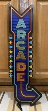 Insegna Arcade Legno Sala Giochi Decorazione Flipper Stile Vintage Luce Neon Moneta Op