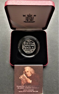 UK 2005 Dr Johnson's Dictionary Silber Piedfort fünfzig Pence Echtheitszertifikat Geschäftsverkäufer