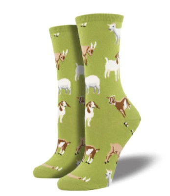 Billy Goat Socks Green Crew Charcoal Goats at Play Shoe Size 4-10.5 Women's NEW