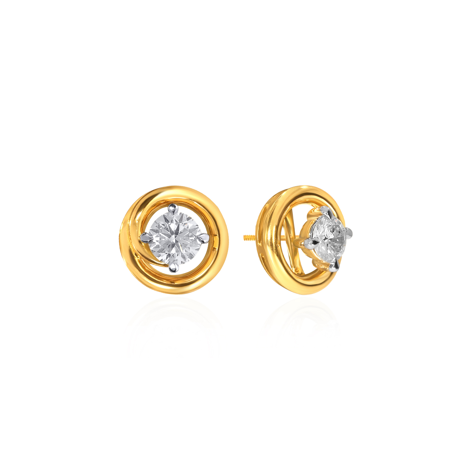 18K Yellow Gold Gleaming Spin Solitaire Studs For Women by Senco Gold