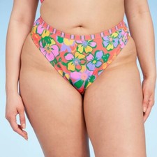 Wild Fable Low-Rise High Leg Cheeky Bikini Bottom Womens Plus Size X Multi