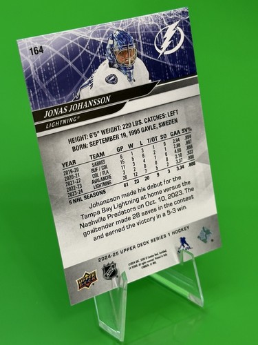 ❄️2024-25 Upper Deck Series 1 Deluxe #164 Jonas Johansson 017/250, Lightning!!❄️ - Picture 9 of 15