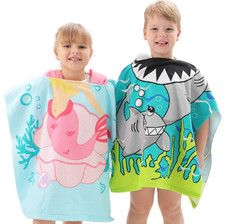Kids Hooded Soft Microfiber Poncho Towel
