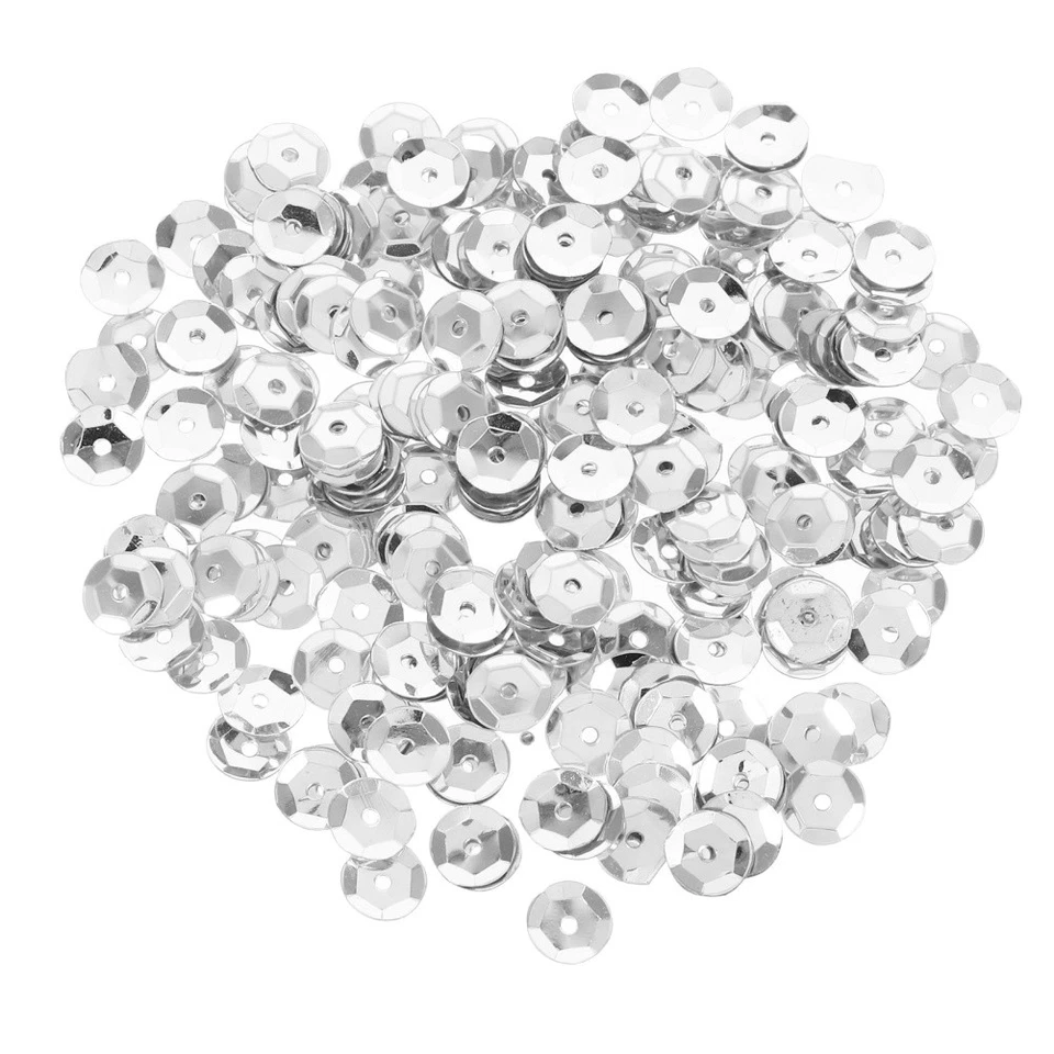  Paillettes a tazza da 800 pezzi Paillettes rotonde sciolte con fori Argento 8mm - Immagine 2 di 4