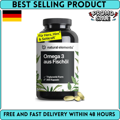 Natural Elements Omega 3   365 Kapseln   2000Mg Fischöl Pro Tagesdosis   Mit EPA