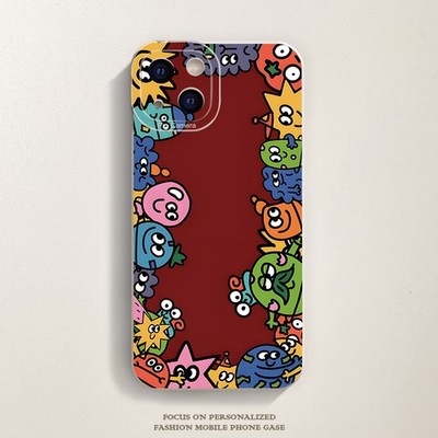 Playful Multicolor Doodle Monsters Border TPU Flexible Case for iPhone 11 to 17